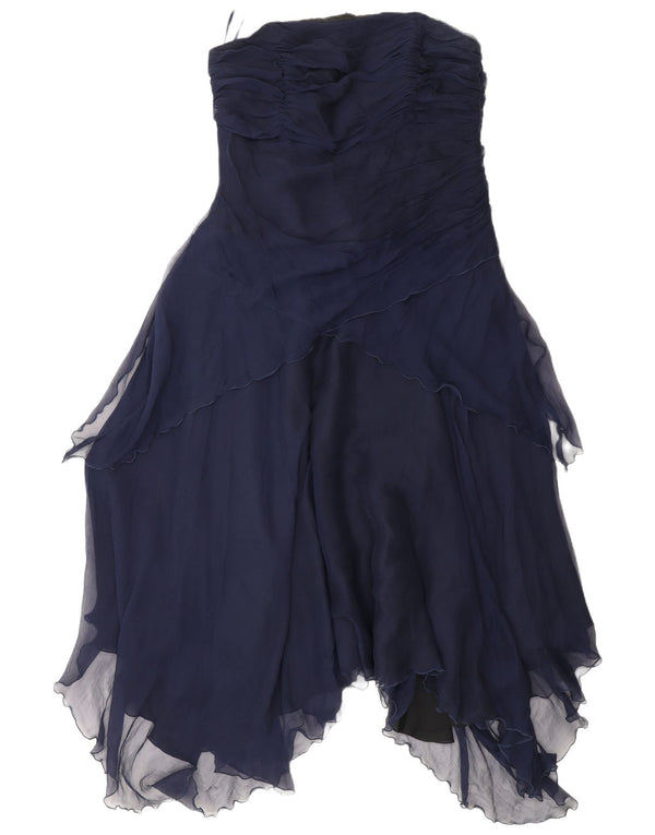Monsoon Vestido Asimétrico Sin Tirantes para Mujer UK 46 Large Seda Azul Marino