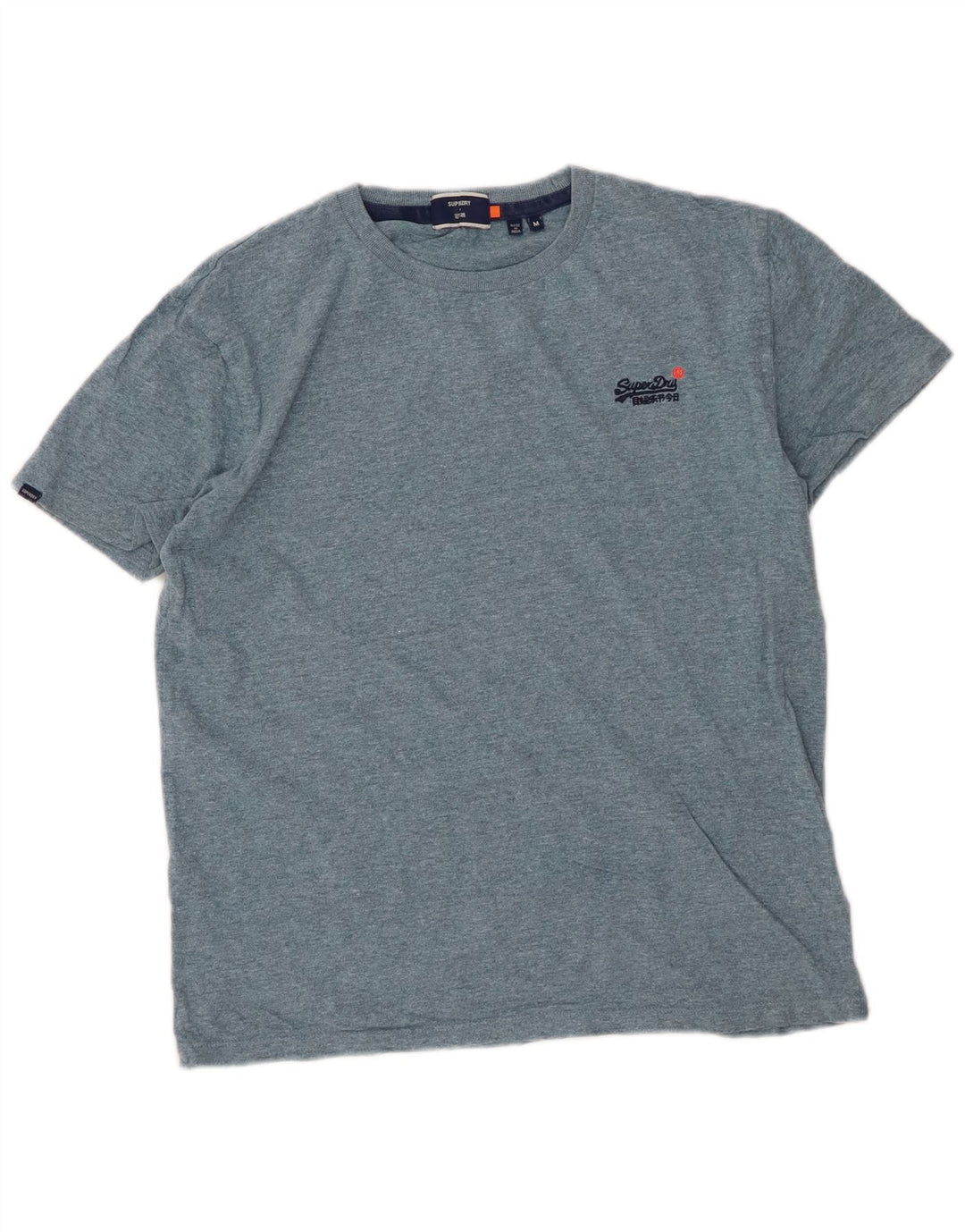 SUPERDRY Hombre Camiseta Top Algodón Moteado Azul Medio