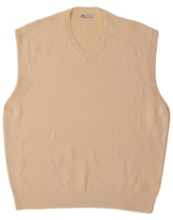 Zara Hombre Chaleco Tank Top Grande Algodón Beige