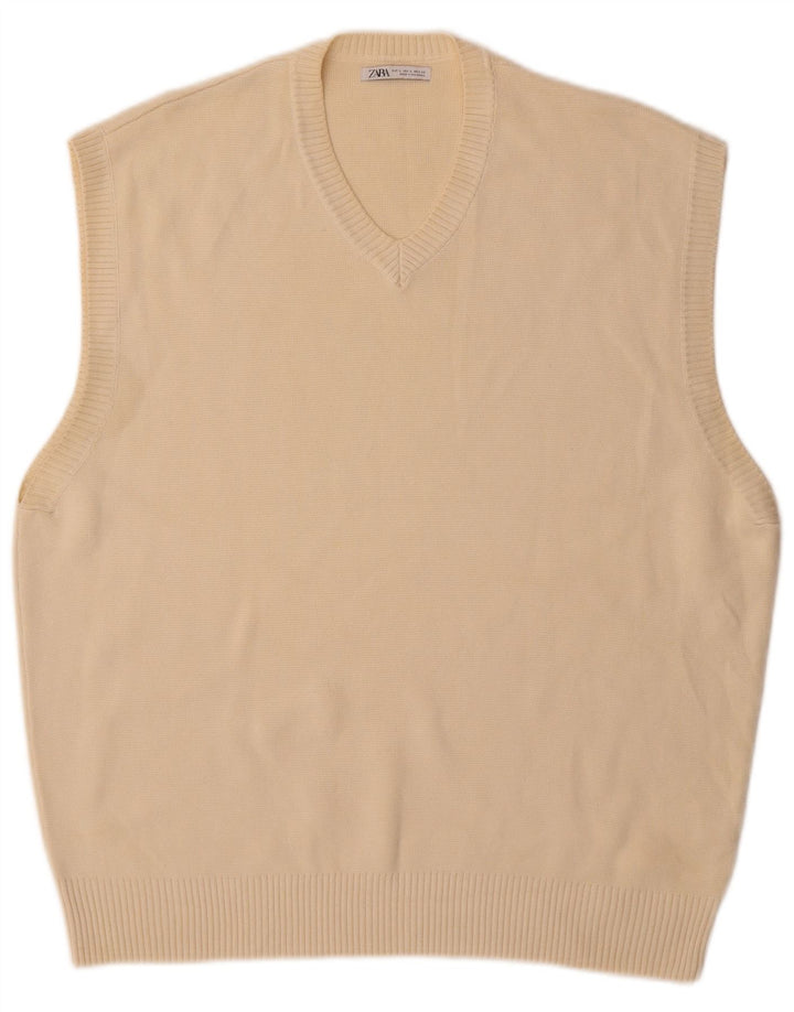 Zara Hombre Chaleco Tank Top Grande Algodón Beige