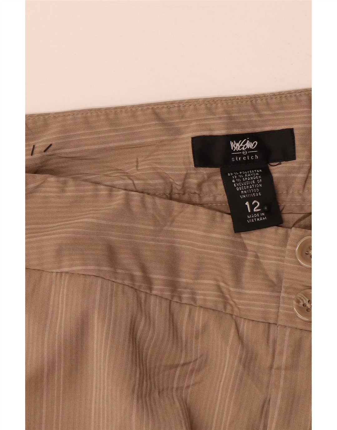 Mossimo Pantalones cortos chinos para mujer US 12 Grande W32 Poliéster a rayas beige