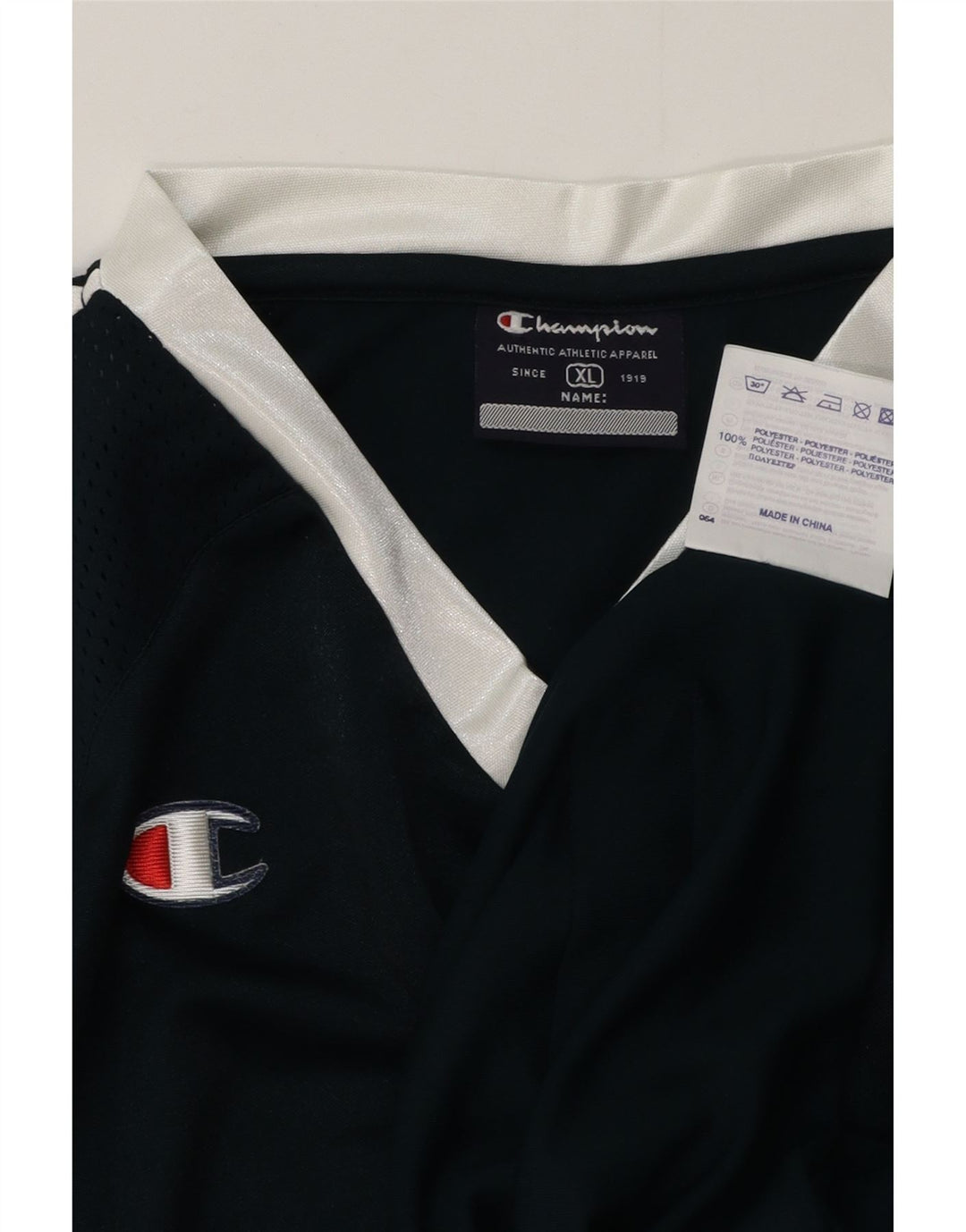 Champion Camiseta para hombre Top XL Azul marino Colorblock Poliéster