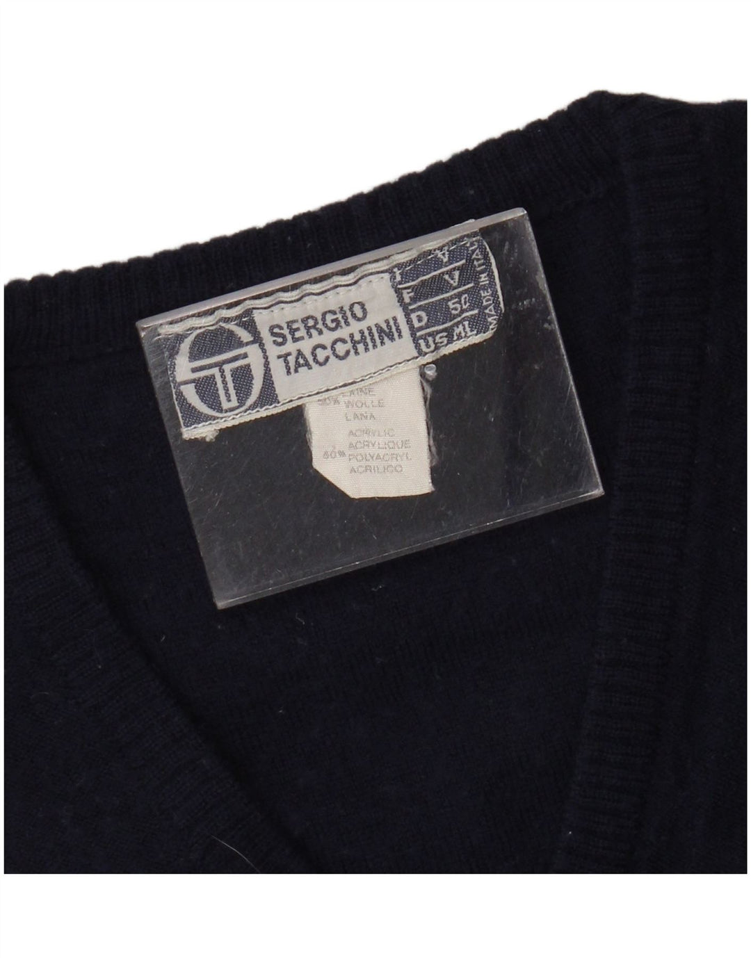 SERGIO TACCHINI Chaleco para mujer Camiseta sin mangas Reino Unido 14 Lana a rayas azul marino medio