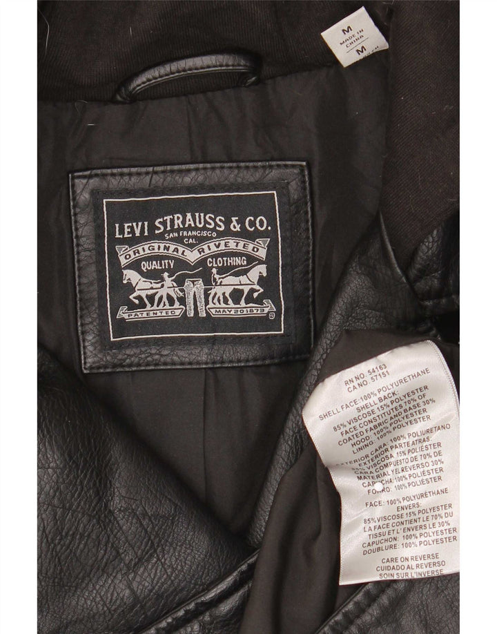 Levi's Chaqueta motera de piel sintética con capucha para mujer, talla 40, talla M, color negro