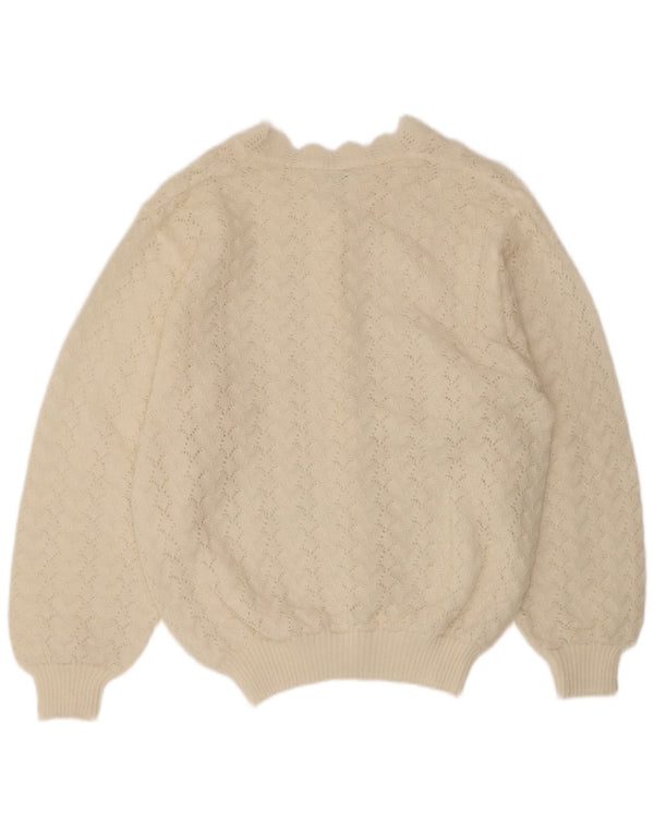 Vintage mujer Cardigan suéter Reino Unido 16 grande de poliacrílico blanco