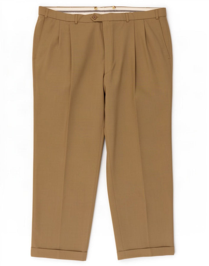 Marks & Spencer Pantalón de traje con pinzas para hombre W44 L29 Poliéster beige