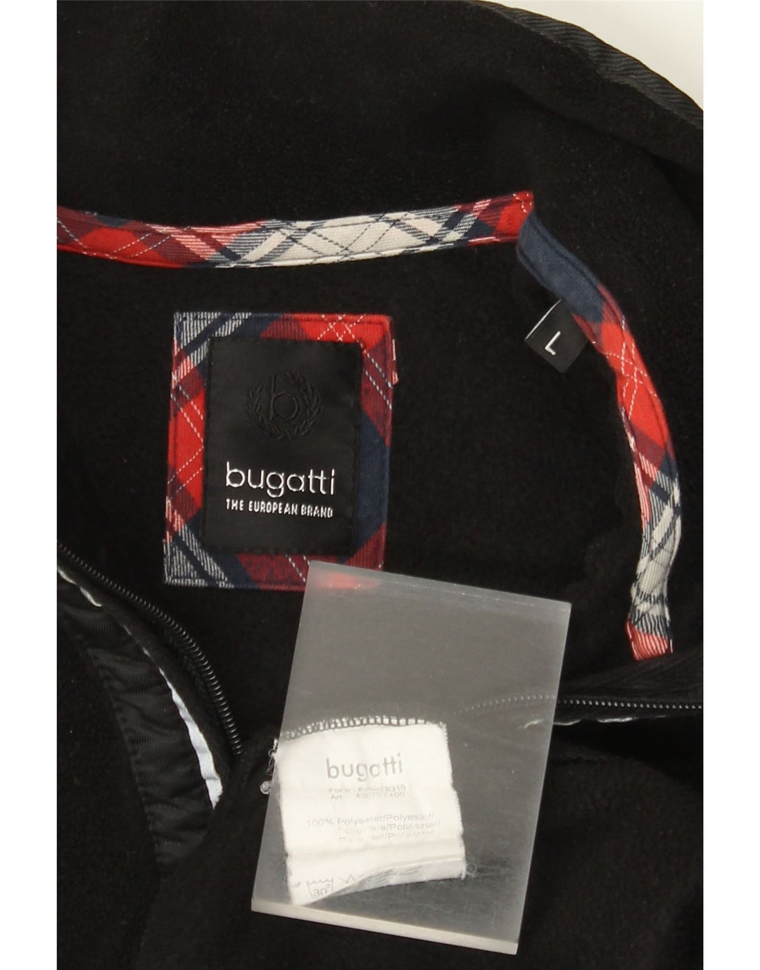 Bugatti Jersey de forro polar con cuello y cremallera para hombre, tamaño grande, poliéster negro