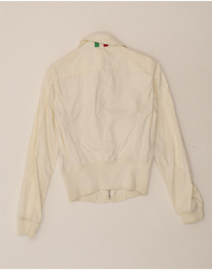 HYDROGEN Womens Crop Bomber Jacket UK 10 Small Off White Cotton Vintage HYDROGEN and Second-Hand HYDROGEN from Messina Hembry 
