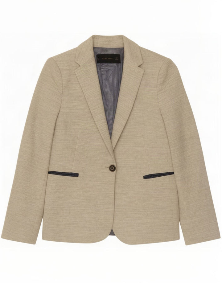 Zara Mujer Chaqueta Blazer De 1 Botón UK 10 Small Beige
