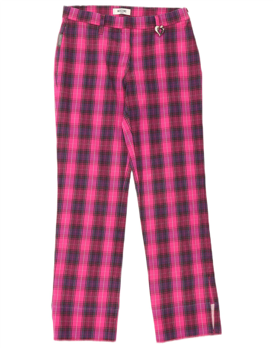 MOSCHINO Pantalones casuales rectos para mujer UK 10 Small W28 L28 Pink Check