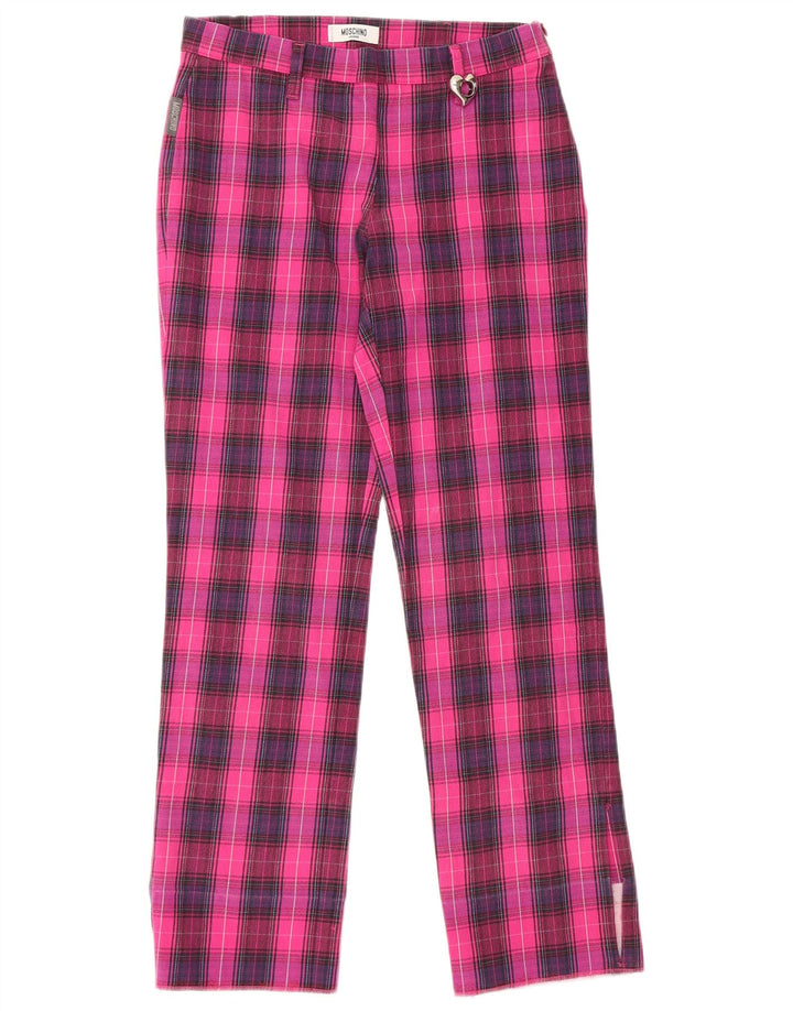 MOSCHINO Pantalones casuales rectos para mujer UK 10 Small W28 L28 Pink Check