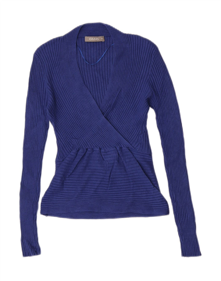 Oasis - Jersey con cuello en V para mujer, talla 40, viscosa azul medio