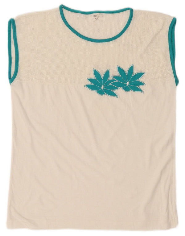 Vintage mujeres suelta ajuste chaleco Top Reino Unido 10 pequeño off blanco floral