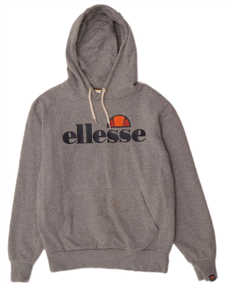 Ellesse Hombre Sudadera Con Capucha Gráfica Jersey De Algodón Gris Medio