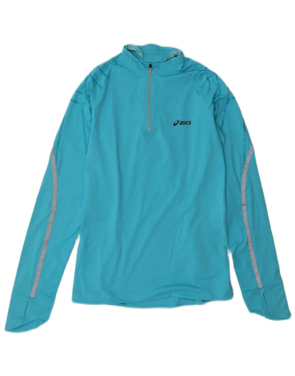 Asics Top de chándal con cremallera y cuello para mujer UK 12 Medium Blue Geométrico
