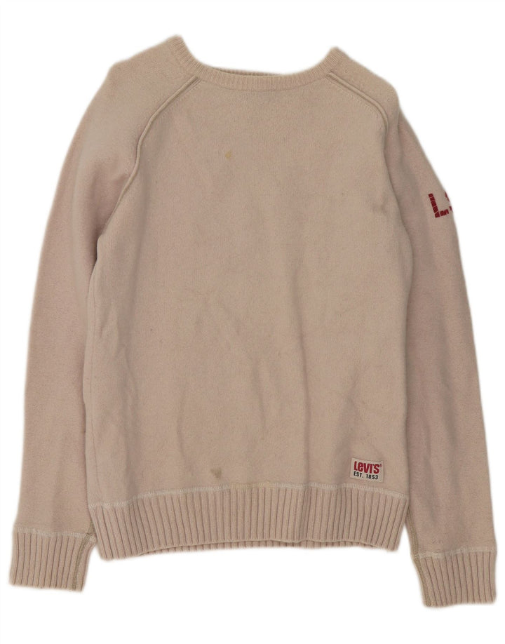 Levi's Jersey con cuello barco para mujer, talla 40, talla grande, lana beige