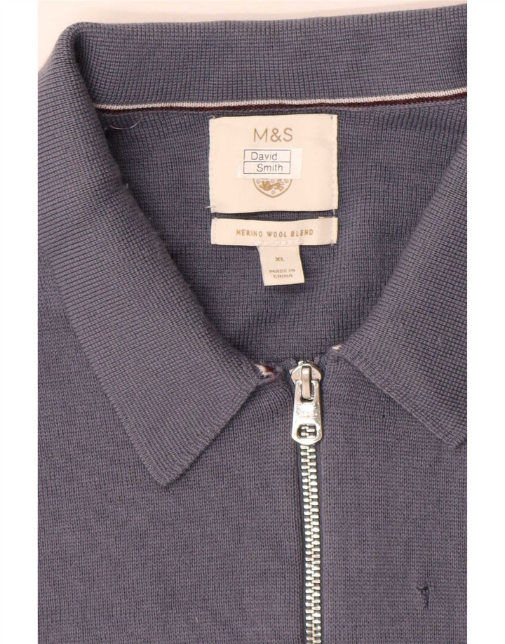 Marks & Spencer Suéter tipo cárdigan para hombre XL Lana merino azul