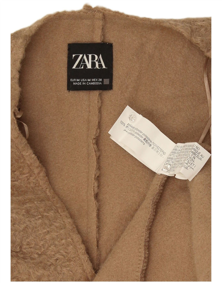 Zara Mujer Chaleco Abierto Largo UK 44 Poliéster Beige Medio