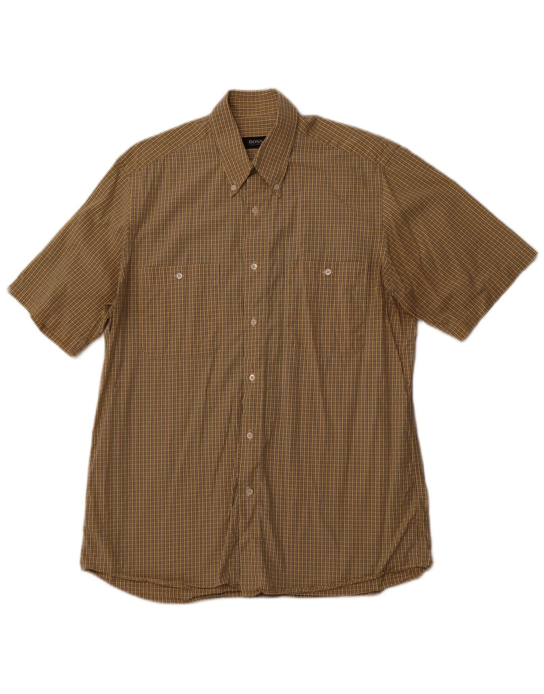 Camisa de manga corta para hombre HUGO BOSS Talla 40 Algodón a cuadros amarillo mediano