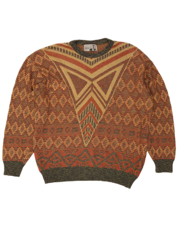 Vintage hombres cuello redondo cuello jersey suéter XL multicolor geométrico