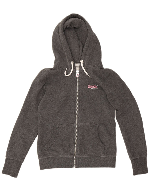 Superdry Suéter con capucha y cremallera para mujer Reino Unido 40 Pequeño algodón moteado gris