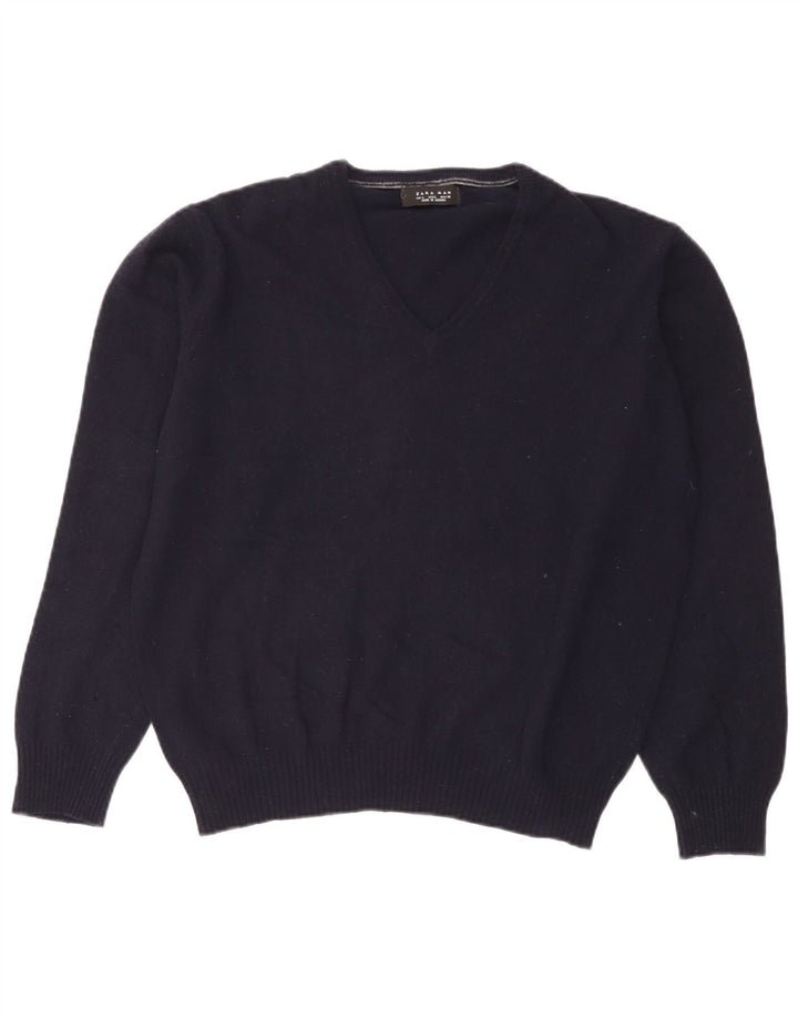 Zara Hombre Jersey Con Cuello En V Jersey Grande De Lana Azul Marino