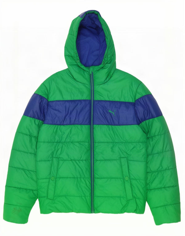 Puma Mens Hooded Padded Jacket UK 40 Large Green Colourblock Polyester