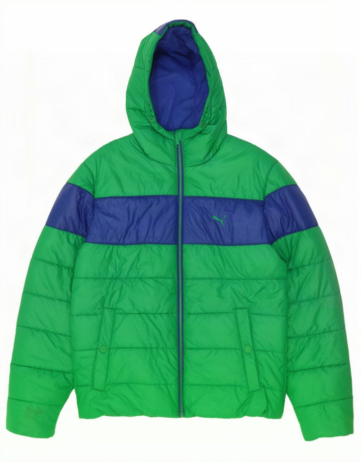 Puma Chaqueta acolchada con capucha para hombre UK 40 Large Verde Colorblock Poliéster