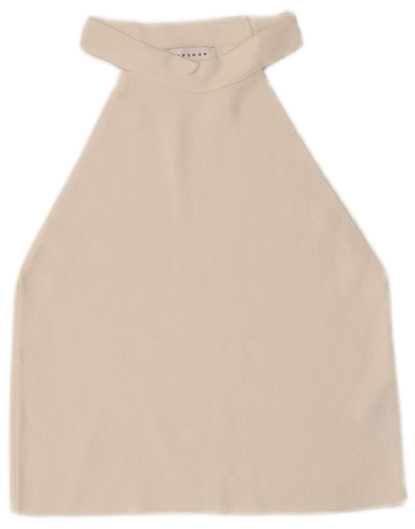 Topshop Top corto con cuello halter para mujer UK 8 Small Viscosa blanca
