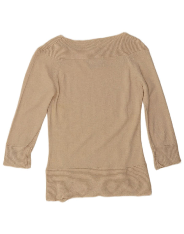 Marks & Spencer Suéter tipo jersey con cuello barco y manga 3/4 para mujer UK 8 Small Beige