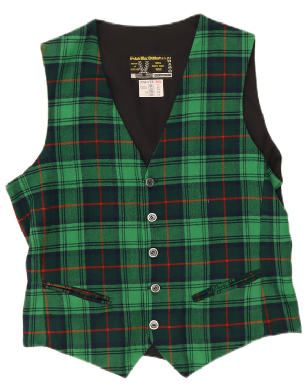 Vintage hombres chaleco Reino Unido 38 medio verde cuadros nueva lana