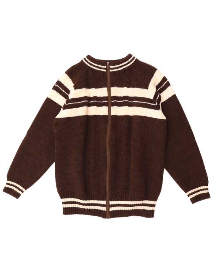 Vintage hombres Cardigan suéter pequeño marrón rayas