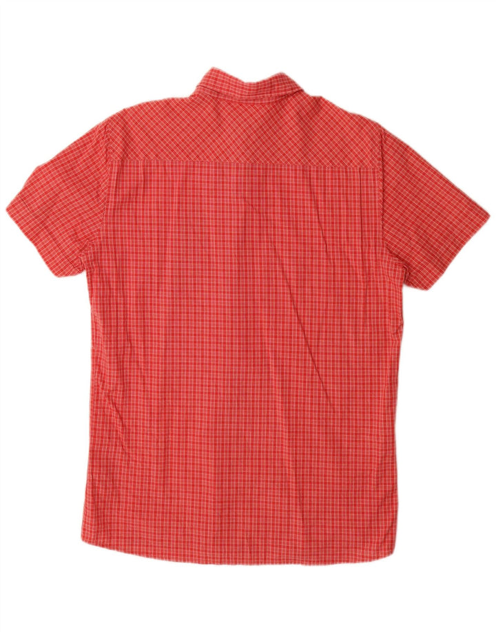 MUSTANG Camisa de manga corta de corte regular para hombre de algodón a cuadros rojos pequeños