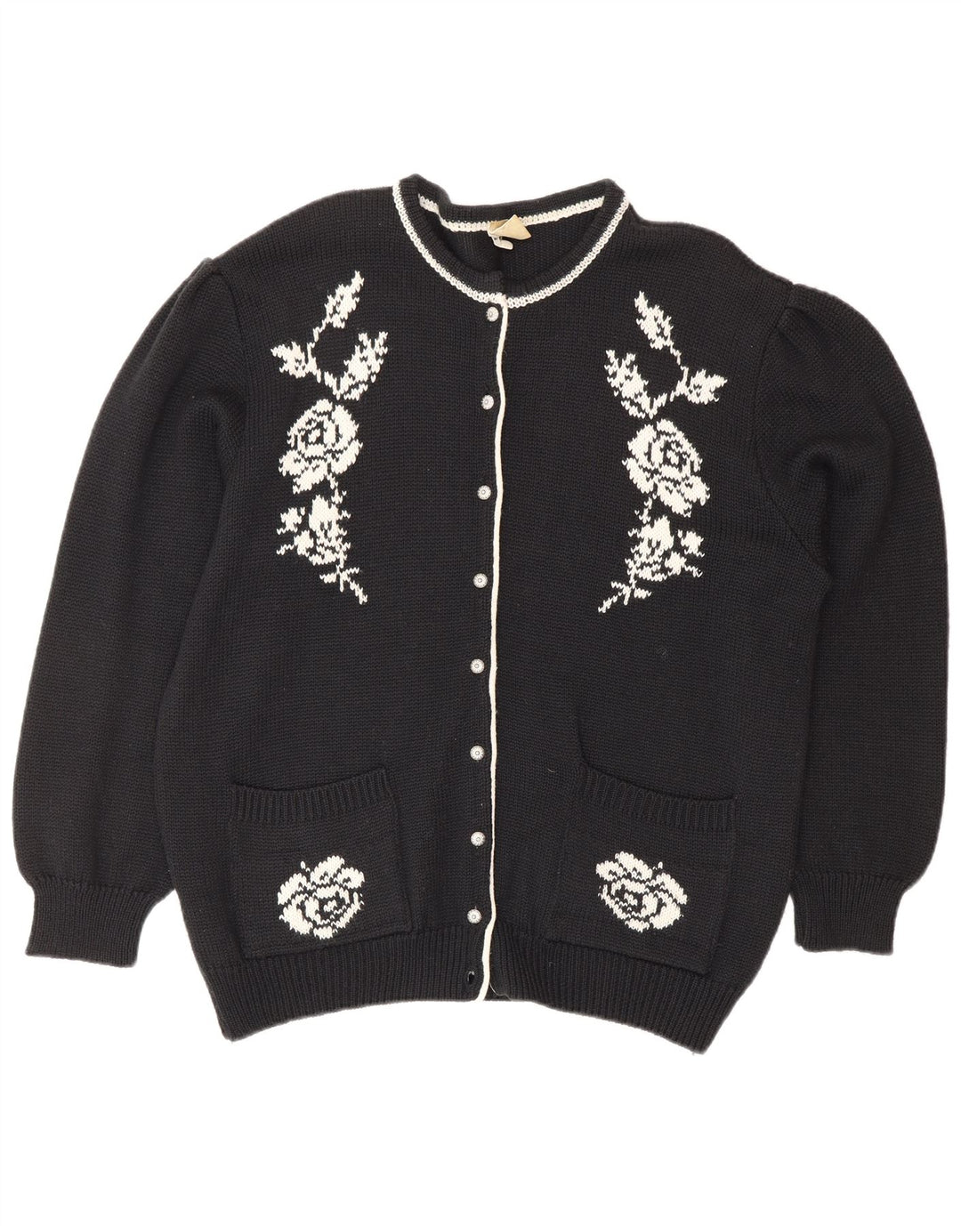 JORG PETERSON Suéter tipo cárdigan para mujer EU 42 Lana floral negra grande