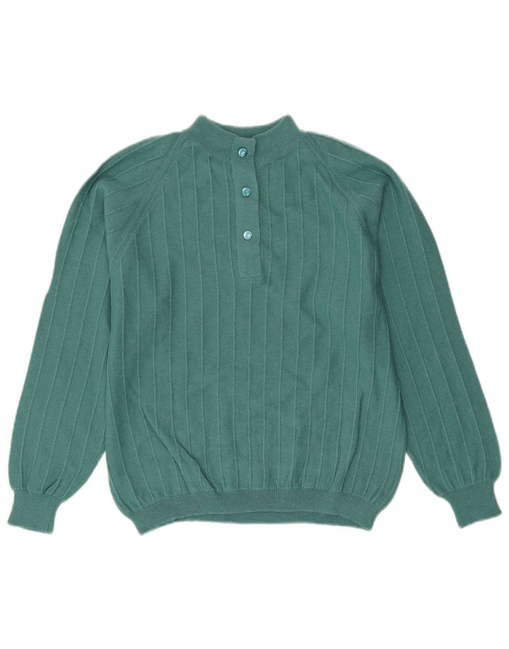 VINTAGE Mujer Botón Cuello Jersey Suéter Reino Unido 14 Verde Medio