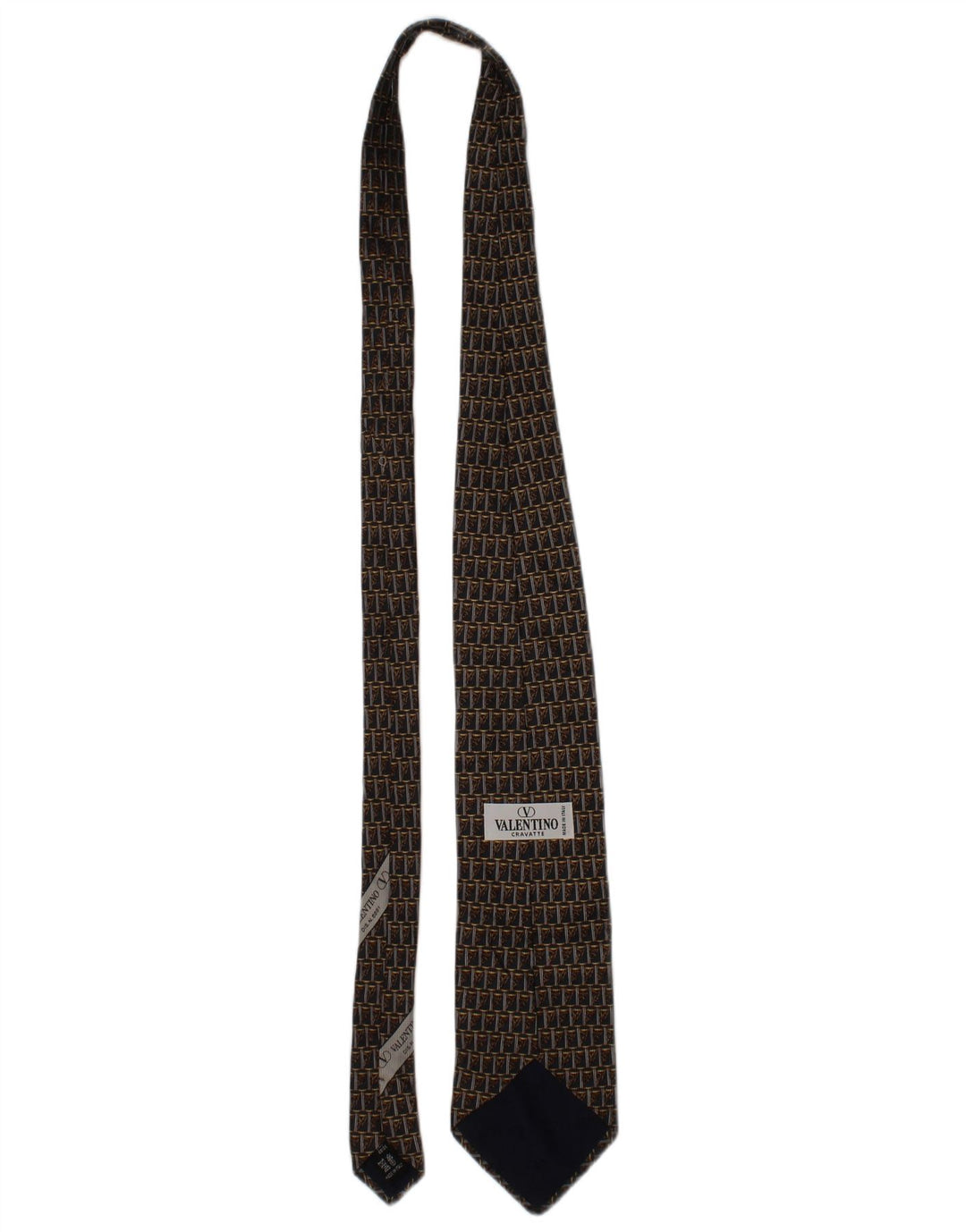 Corbata Valentino Para Hombre Talla Única Marrón Geométrica Seda Diseñador