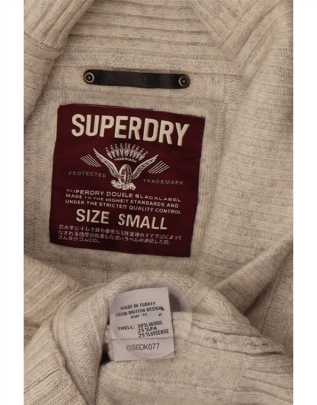 SUPERDRY Suéter tipo cárdigan para mujer UK 10 Small Off White Wool