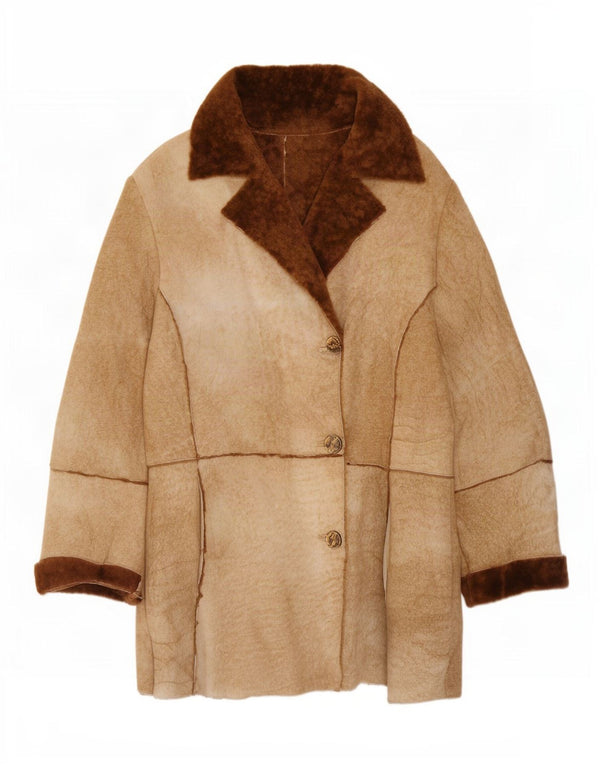 Vintage mujer shearling chaqueta Reino Unido 14 marrón medio