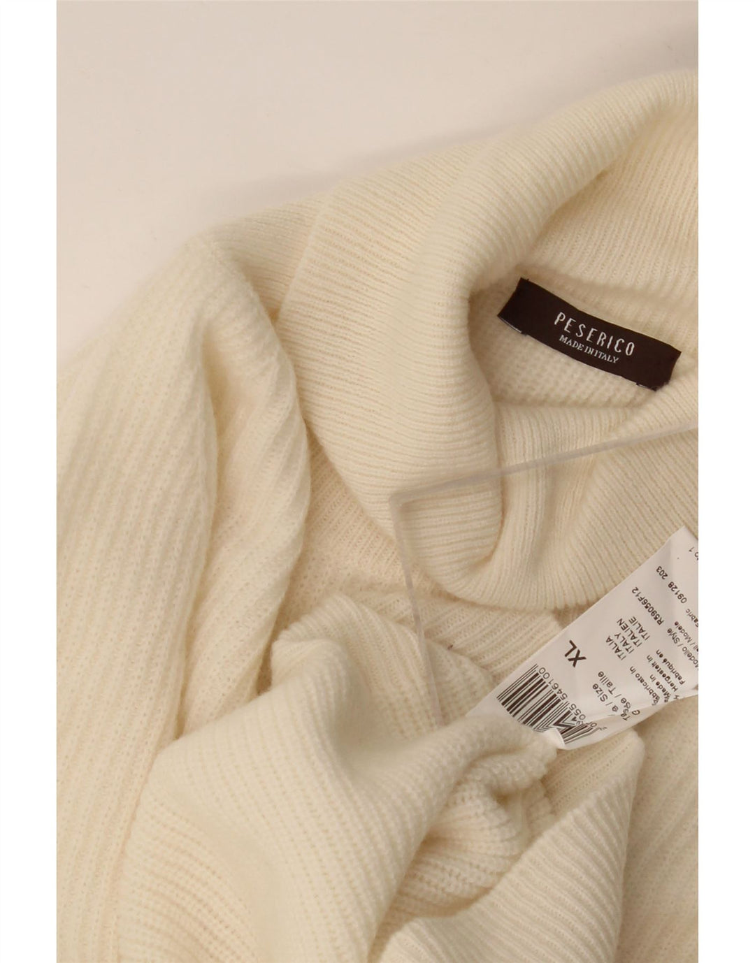 Vintage hombres rollo cuello jersey suéter XL de lana blanca