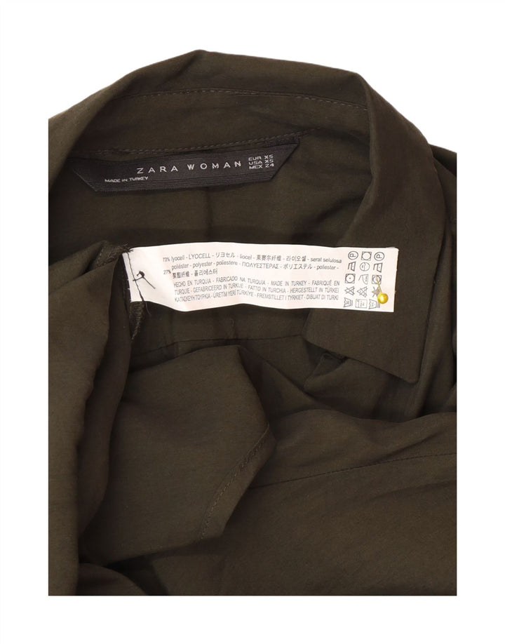 Zara Camisa tipo jersey extragrande con manga 3/4 para mujer UK 6 XS Khaki Lyocell