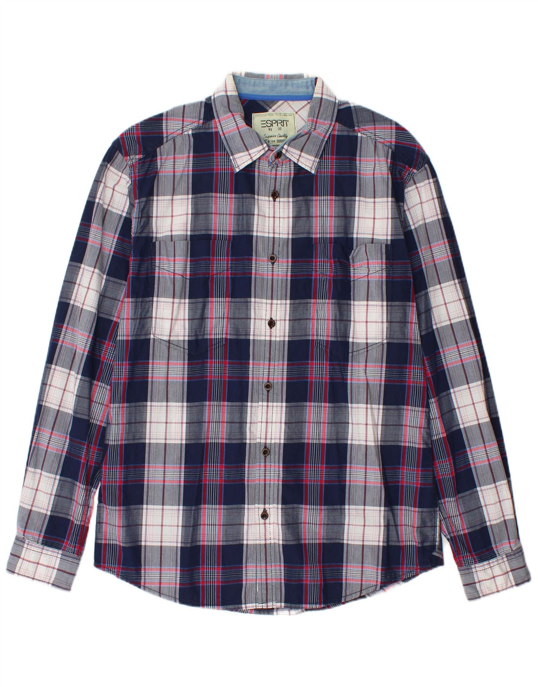 Camisa de hombre Esprit Slim Fit de algodón a cuadros en azul marino medio