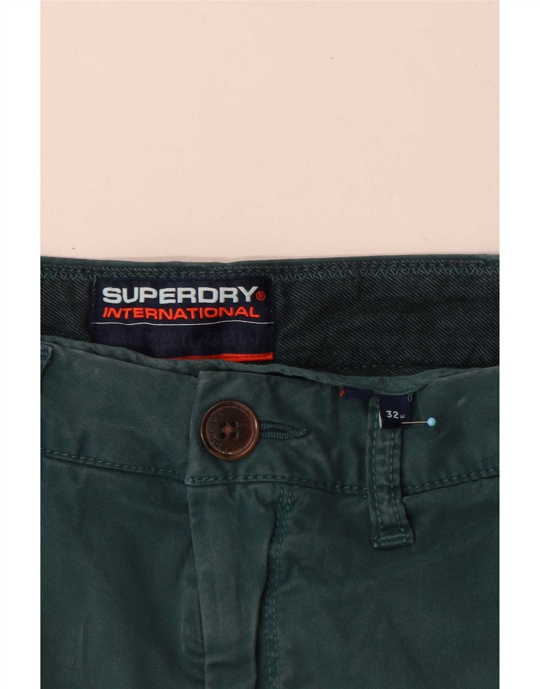 Superdry Hombre Regular Chino Shorts W32 Algodón Verde Medio