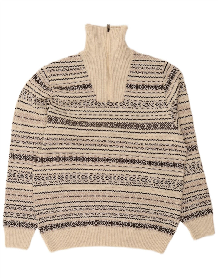 Jim Spencer Suéter tipo jersey con cuello y cremallera para hombre Lana Fair Isle beige medio