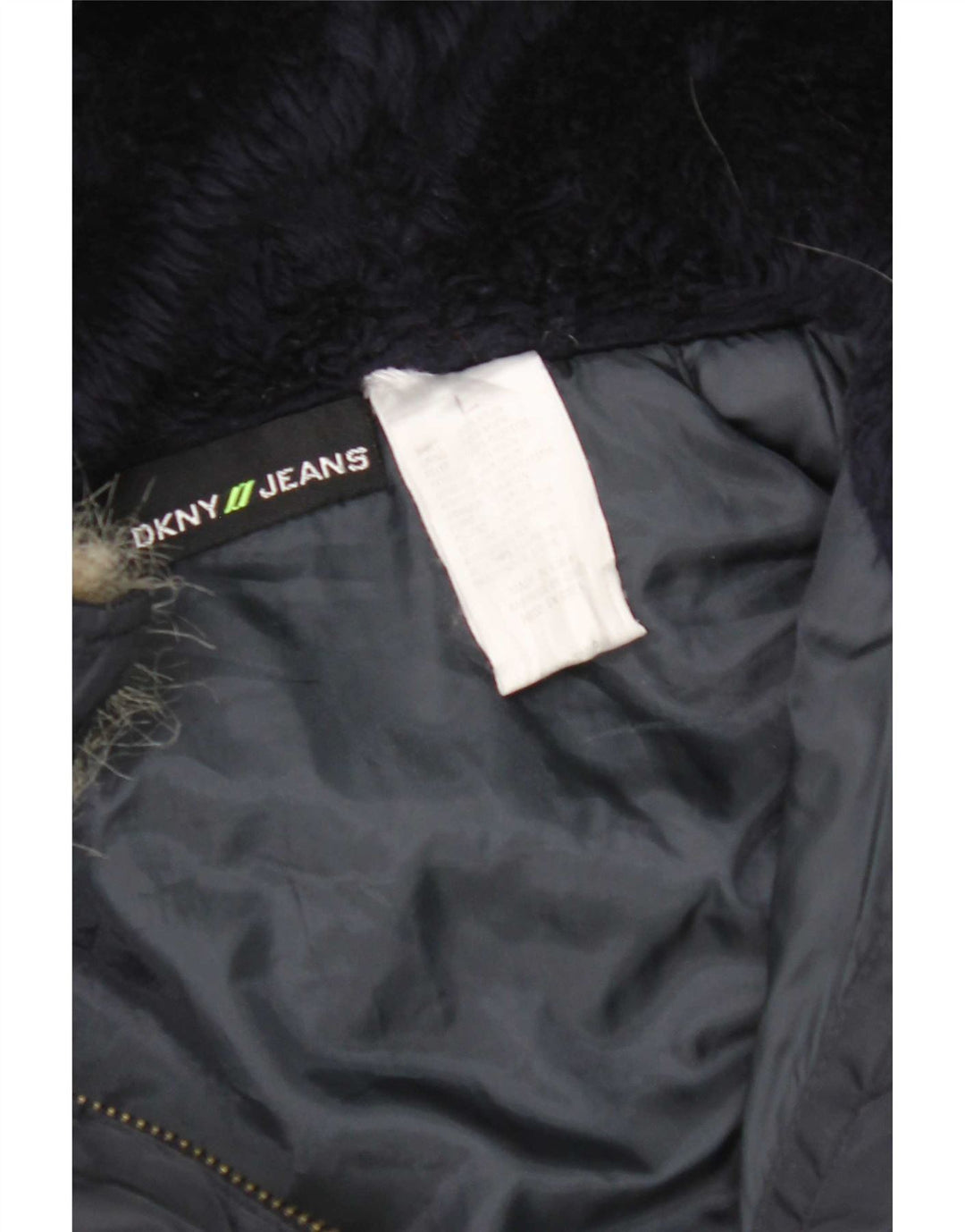 Dkny Chaqueta bomber con capucha para mujer UK 46 Large Nylon azul marino