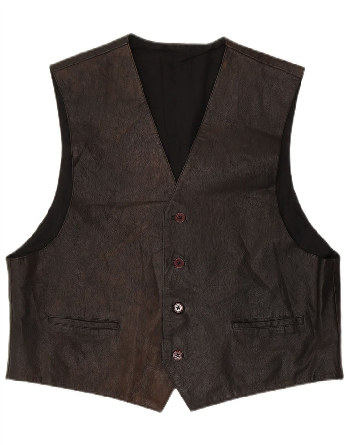 VINTAGE Chaleco de cuero para hombre IT 56 XL Marrón