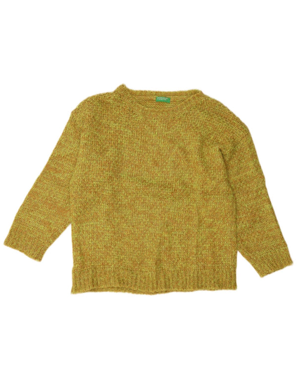Benetton Jersey Con Cuello Barco Para Mujer UK 46 Large Acrílico Moteado Verde