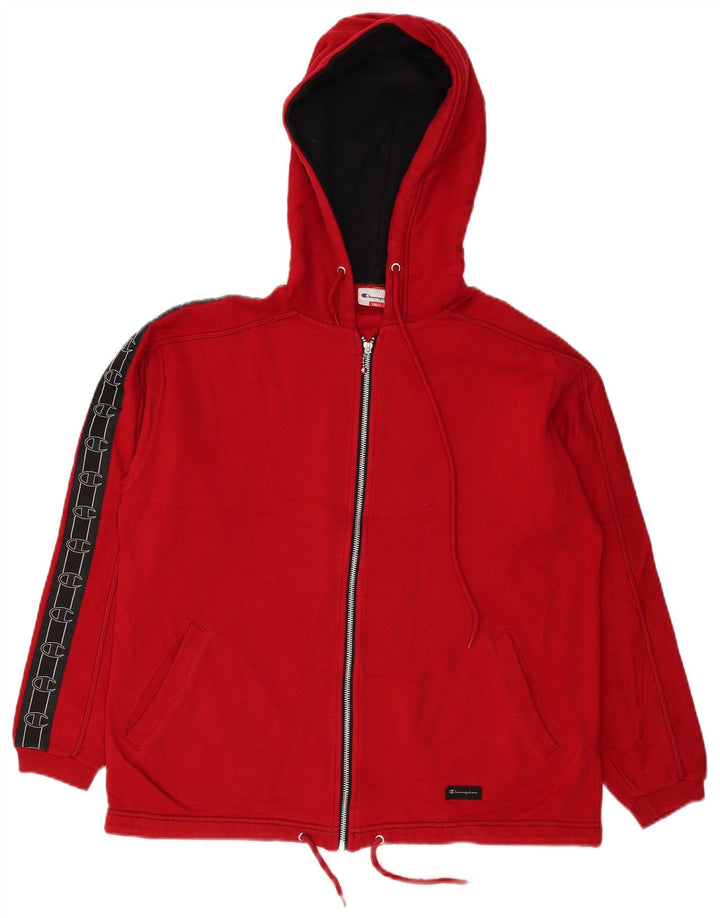 Champion Sudadera con capucha y cremallera gráfica para hombre, color rojo pequeño, color block