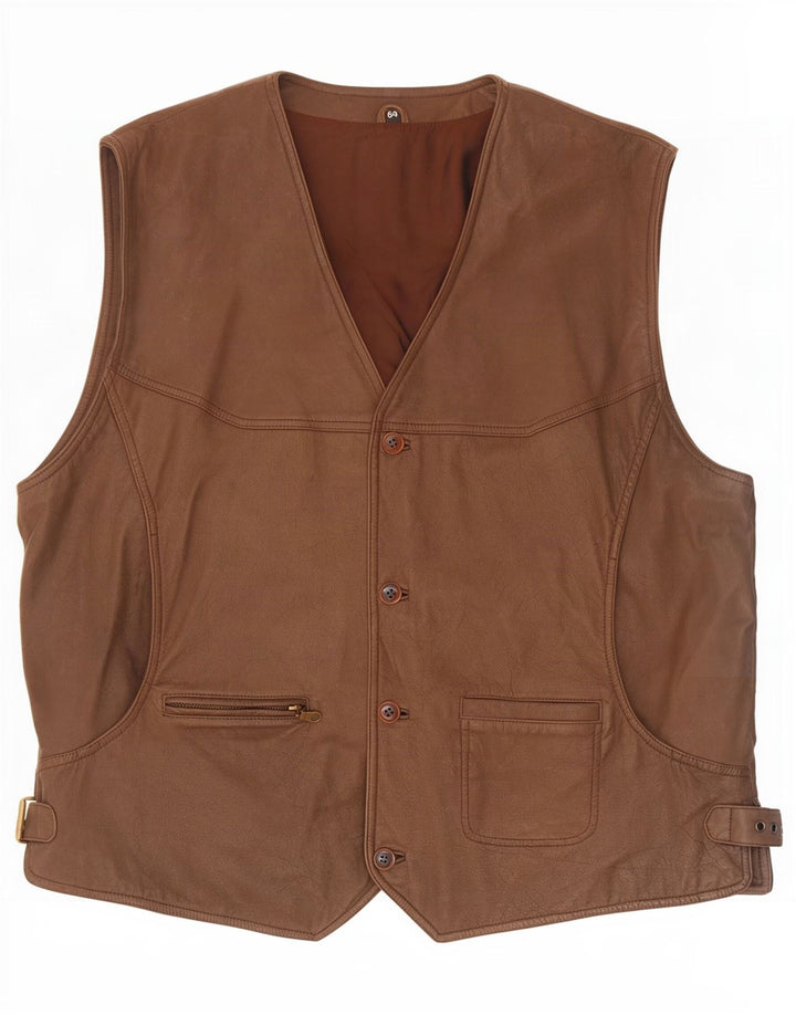 Chaleco de cuero vintage para hombre IT 64 5XL Marrón