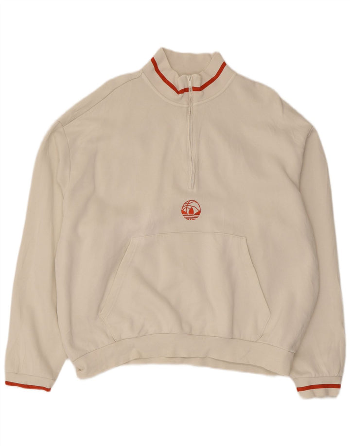 Adidas Hombre Zip Neck Sudadera Jumper XL Blanco Algodón
