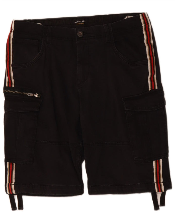 JACK & JONES Pantalones cortos cargo de ajuste cómodo para hombre mediano W30 algodón negro